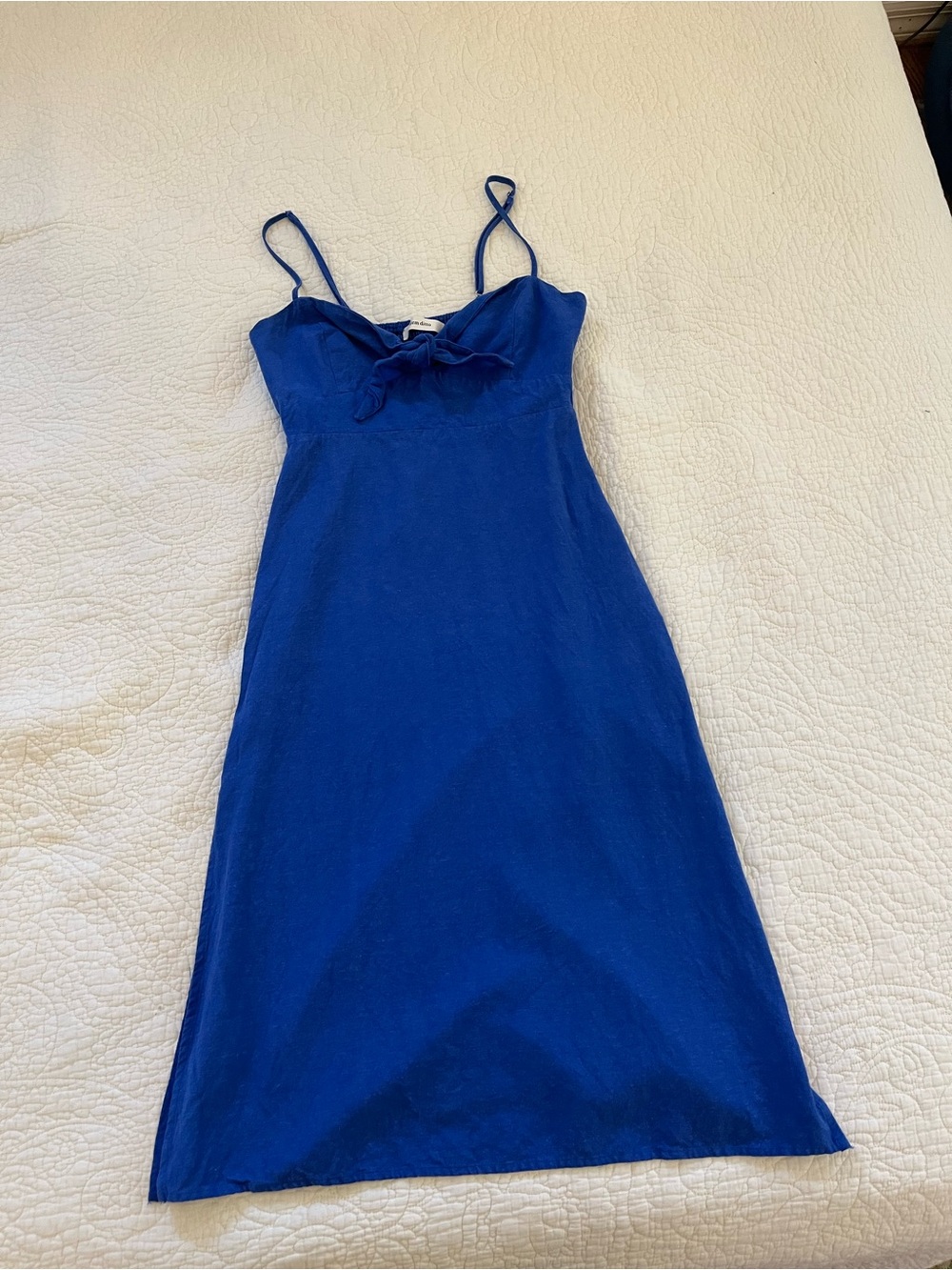 Blue Tie-Front Spaghetti Strap Dress